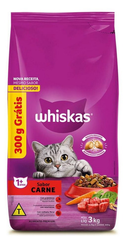 Ração Para Gatos Adultos Carne Whiskas Pague 2,7kg Leve 3kg 