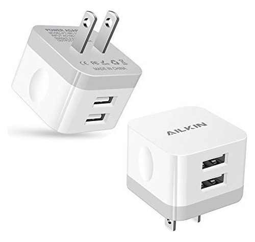 Ailkin - Paquete De 2 Enchufes Usb De Pared De 2.4 A, Adapta