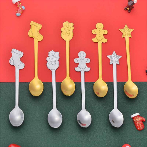 3 Conjunto De 4 Cucharas Festivas, Juego De Cubiertos Oro