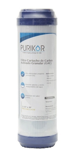 Filtro Cartucho Carbón Activado Granular 2.5x10 Purikor