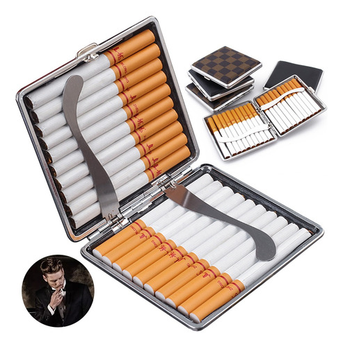 Cigarrera Cuero Piel Estuche Cigarros Metal, 20 Cigarrillos