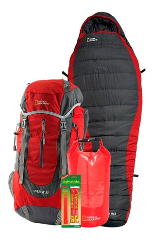 Mochila Everest 55 Sleeping Bag Y Bolsa Seca 8l National 