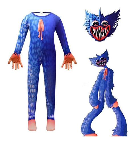 Disfraz Infantil Del Personaje Huggy Wuggy Color Azul , Talla 6 A 7 Años (110-120cm). Incluye 2 Pzs. 