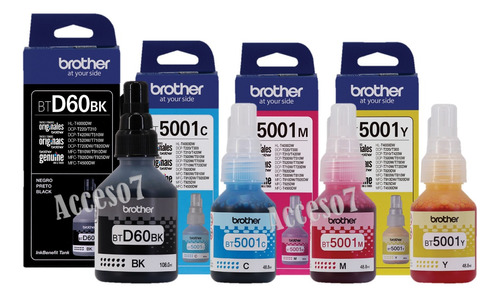 4 Tintas Originales Brother Btd60bk Bt5001c Bt5001m Bt5001y Para Dcp-t310 T510w T710w Mfc-t810w T910dw T4000dw T4500dw