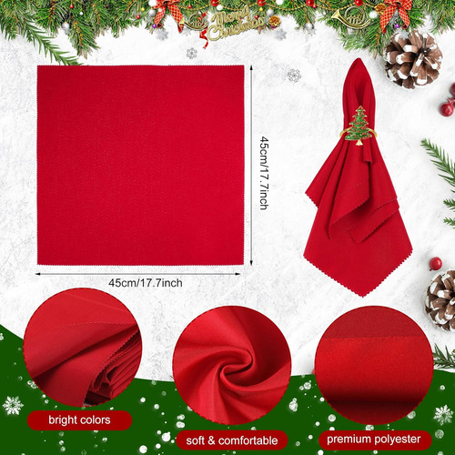 Juego De 16 Servilletas Y Anillos De Navidad Rojos Lavables