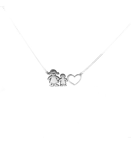 Collar Dije Mamá Niño Corazón De Plata 925 Mujer Agálea