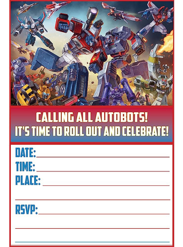 20x Transformers Invitaciones De Cumpleaños Y Sobres Rellene