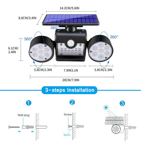 Lámpara Solar De Pared Q Night Lights, 30 Led, Human Bo