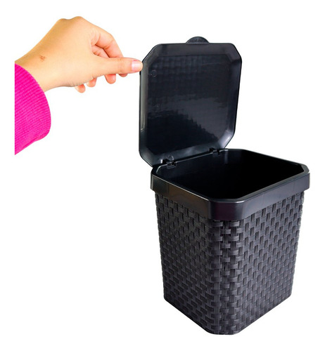 Lixeira Pia Organizador Cozinha Preta Com Tampa Rattan 5l
