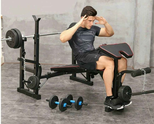 Imagen 2 de 5 de Banco Para Pesas De Doble Rack Y Predicador Mini Gym