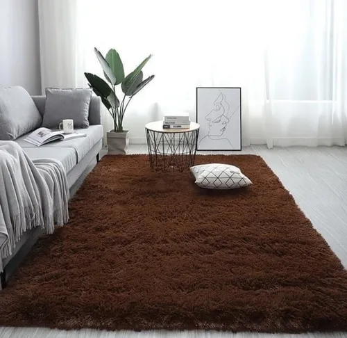 Alfombra grande de lana para sala de estar de 3 x 2 m, color chocolate peludo