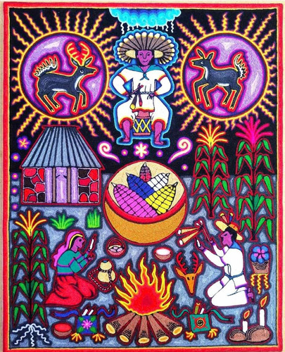 Arte Huichol Cuadro Real Técnica Hilo Ceremonia Boda 50x40cm