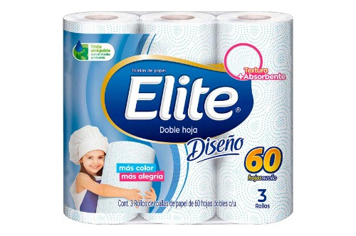 Elite Toallas De Papel Diseño En Rollo 60hojas Doble 3rollos