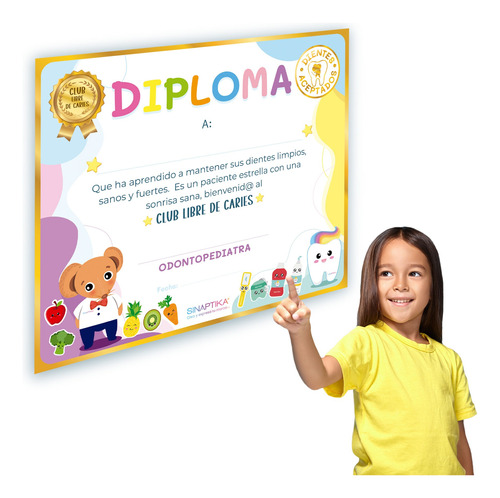 Diploma Dental Club Libre De Caries Para Niño Y Niña C/40pzs