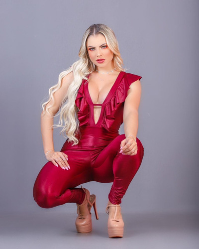 Imagem 6 de 6 de Macacão Longo Liso Lycra Acetinada Babado