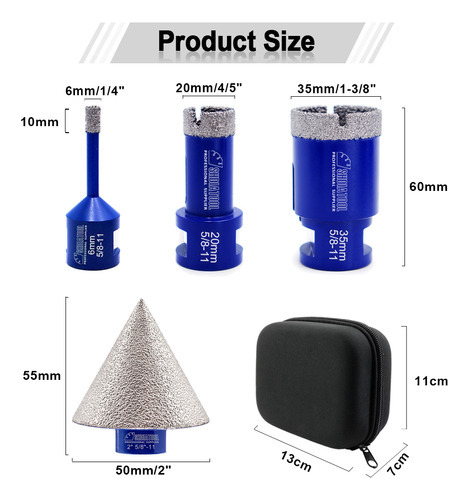Brocas Diamante 4pzs+biselada Mármol Cerámica Granito 5/8-11