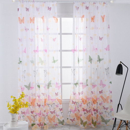 Janela Painel Borboletas Janela Drape Cortina Voile Tulle
