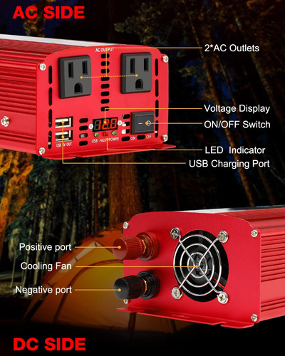 Inversor De Potencia Para Automóvil Lvyuan 1500w 12v A 110v