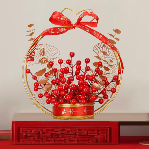 Ramo De Flores Artificiales Con Forma De Cubo Y Ramas Rojos