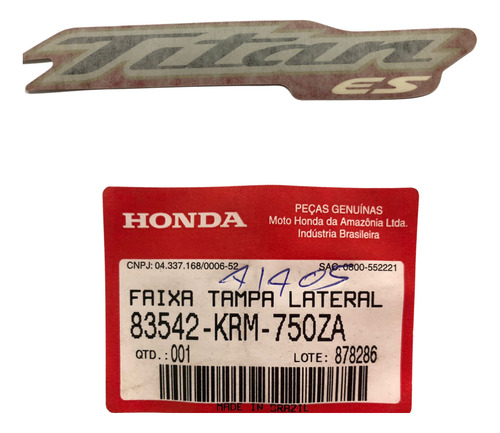 Adesivo Tampa Lateral Cg150 Titan 2004/2005 Original Honda