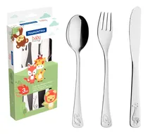 Comprar Juego de cubiertos para niños individual de acero inoxidable terminación brillante con dibujo en alto relieve 3 piezas Tramontina Baby Friends