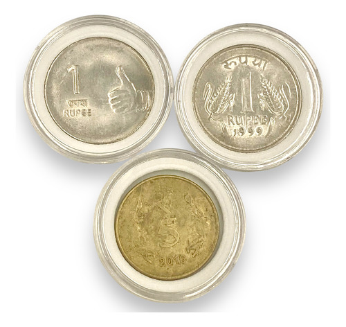 3 Monedas De La India De 1 (2) Y 5 Rupias (Usado)