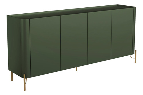 Balcão Buffet 180cm Porta Lisa 100% Mdf Com Pés Em Metal Cor Musgo Com Dourado