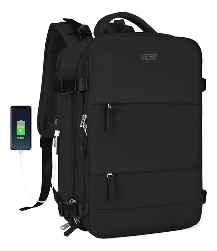 Mochila Viaje Carry On Avion Porta Notebook Waggs Negro Lisa Liso