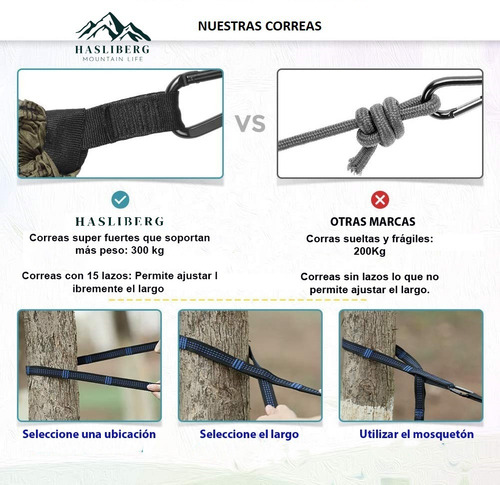 Imagen 4 de 6 de Hamaca Paraguaya Camping Hasliberg Mosqueton Correa Premium