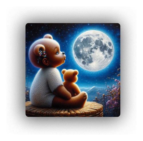 Mousepad Oso Bebe Mirando Luna Tierno Estrellas M1