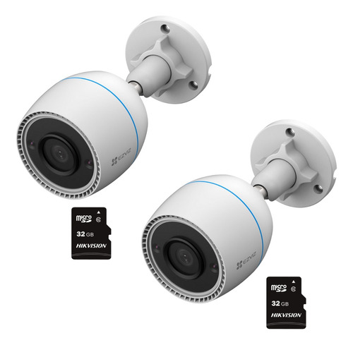 2 Camaras Seguridad Ezviz H3c 2mp + 2 Microsd 32gb Hikvision