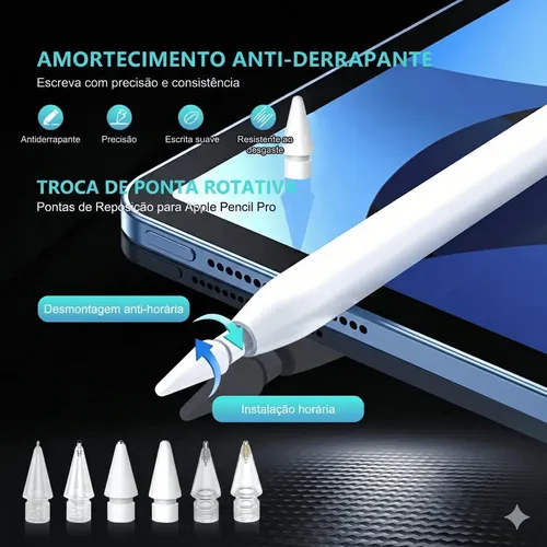 Kit 6 Pontas Apple Pencil 1a E 2a Geração Ipad Gen Usb-c Pro