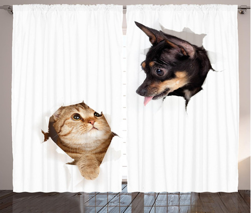 Ambesonne - Cortinas Con Diseño De Animales, Diseño De Gato 