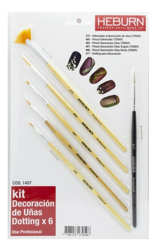 Heburn Kit X 5 Pinceles + Dotting Decoración Uñas Cod 1407