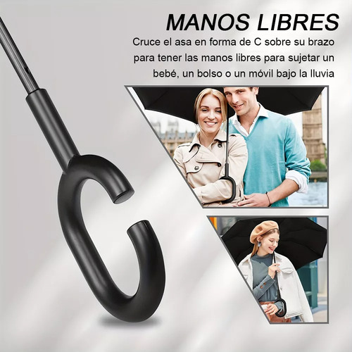 Paraguas Invertido Con Doble Refuerzo, Resistente A Vientos Y Lluvias Fuertes, Mango Ergonómico En Forma C, Paraguas Grande Reversible Libre De Escurrimientos, Color Gris