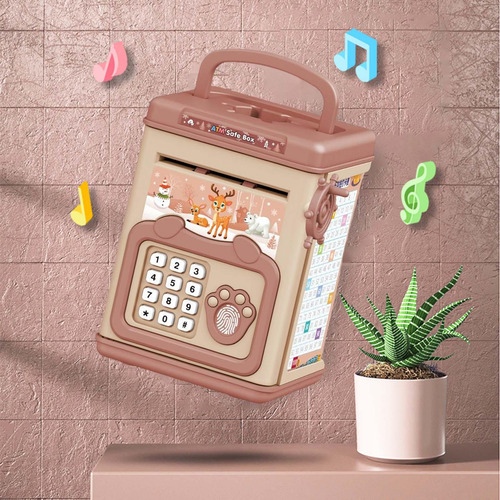 Cofrinho Infantil Auto Scroll Senha Digital Coin Bank Marrom