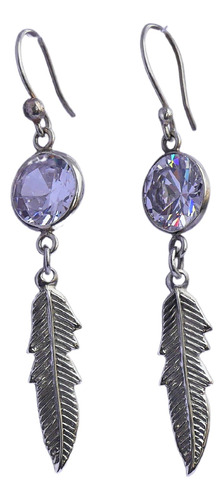 Aros Plata Ley 925 Pluma Con Circón Blanco