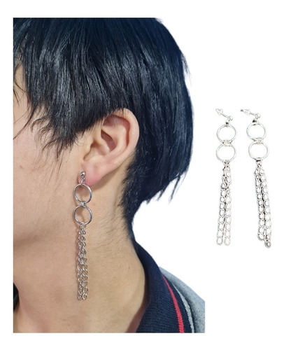 Aros Piercing Argollas Con Cadena Doble Colgante Punk Kpop