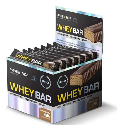 Whey Bar - Cookies & Cream - Caixa Com 24 Un. - Probiótica