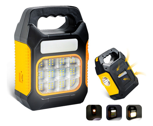 Lámpara Linterna Recargable Portátil Camping Solar Led Amarillo