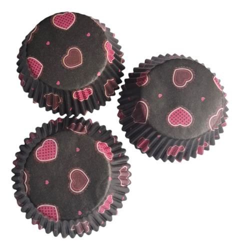 * Capacillos Negros Corazones Rosas Valentin Cupcakes Fondan