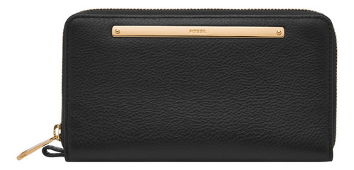 Cartera Clutch Mujer Fossil Sl7878g001 Liza De Piel Negro Diseño de la tela Liso