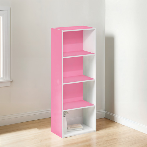 Estantería Para Libros 4 Niveles Color Rosa Y Blanco