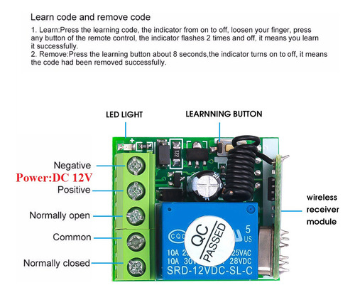 Módulo De Relé De Canal Único Dc 12v Universal 2 Ch Remote C
