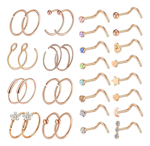 Anillos Nasales De 20 G Para Mujer, 32 Unidades