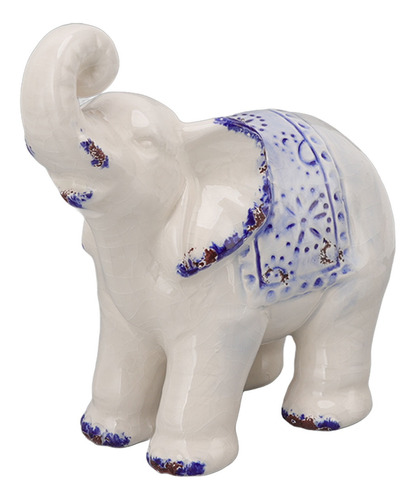 Adorno De Porcelana Azul Y Blanca Con Forma De Elefante, Dec