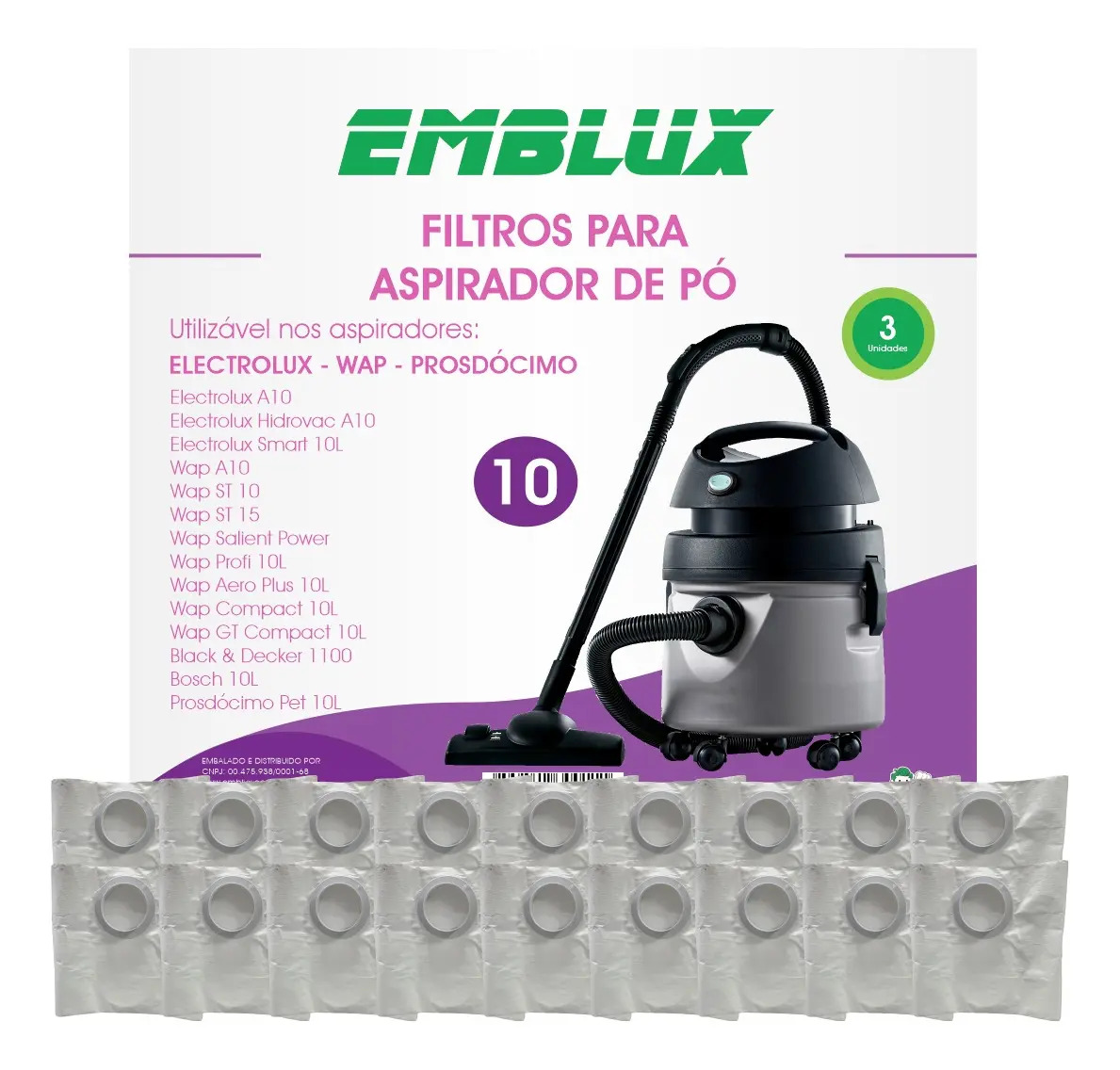 Saco Aspirador Pó Prosdocímo - 10l - 3 Unid