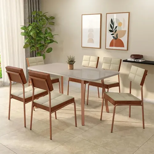 Conjunto Sala De Jantar 6 Cadeiras Flora Carraro Rosê Rose
