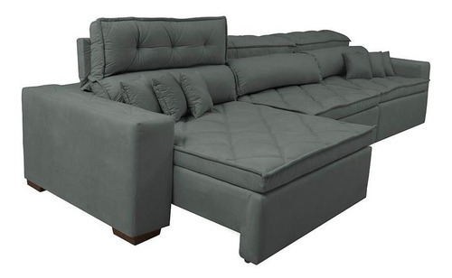 Sofá Retrátil e Reclinável 3,52m Austin com Molas no Assento Suede Velusoft Cinza Cama inBox