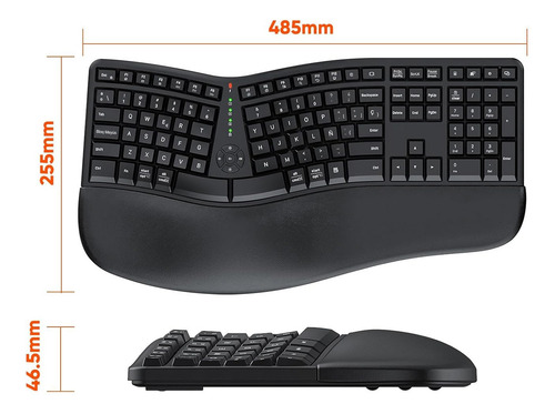 Teclado Ergonómico Recargable Inalámbrica Usb Con Ñ